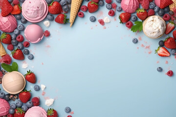 Frozen Delights: Vibrant Background with Ice Creams and Berry Decor