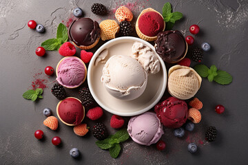 Frozen Delights: Vibrant Background with Ice Creams and Berry Decor