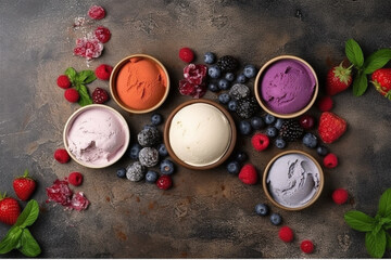 Frozen Delights: Vibrant Background with Ice Creams and Berry Decor