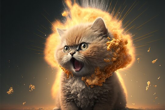 Kitten portrait with exploding head. Conceptual art.
