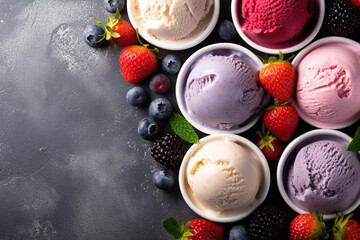 Obraz na płótnie Canvas Frozen Delights: Vibrant Background with Ice Creams and Berry Decor