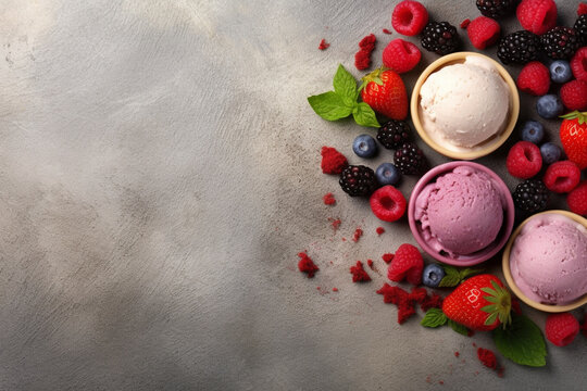 Frozen Delights: Vibrant Background with Ice Creams and Berry Decor