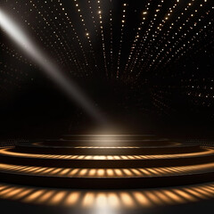 luxury Stage illuminated black and gold background ,Round podium ,Generative AI