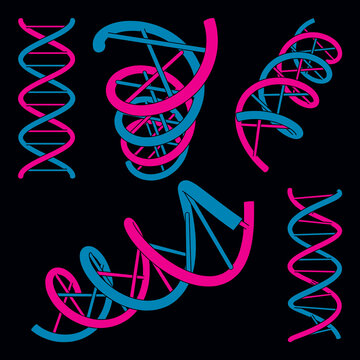 Set of DNA Symbols on black background. Vector Illustration