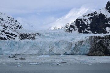 Glacier Bay National Park Alaska with snow capped mountains