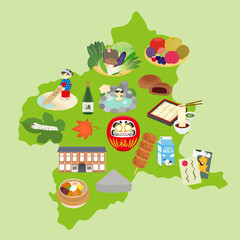 群馬県の名物のイラストセット