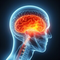 pain red brain blue head headache x-ray medicine medical anatomy. Generative AI.