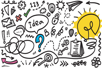 Big Idea concept with Doodle design style :Finding Solutions, UI design,creative thinking. Modern style illustration for web banners, brochure and flyers.