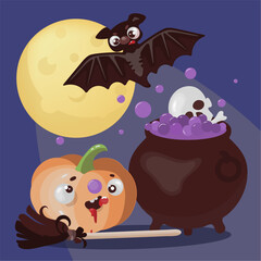 halloween illustration with pumpkin and witch