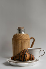 Close up Chocolate Croissant on Black Background