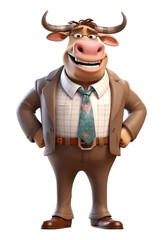 Friendly bull accountant cartoon character wearing suit isolated - Generative AI