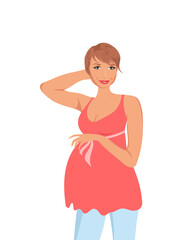 Illustration cute pregnant woman isolated - vector