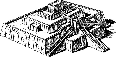 Ziggurat isolated on white - obrazy, fototapety, plakaty