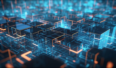 Futuristic Technology Concept: Abstract Rendering of Data Processing in Cyberspace Background, Generative AI.