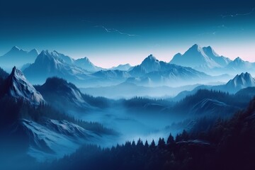 Obraz na płótnie Canvas Captivating Panoramic View of Majestic Blue Mountains - A Stunning Landscape in Image Design, Generative AI.