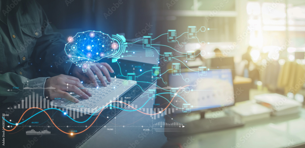 Wall mural business computer communication teamwork concept. businessmen in the workplace or work space of tabl