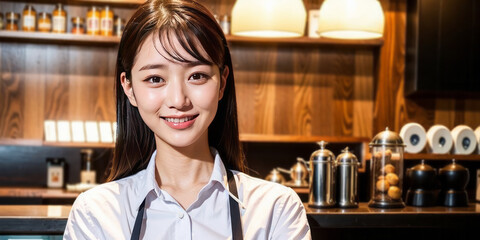飲食店・カフェの日本人女性従業員(美人モデル)