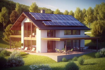 Obraz na płótnie Canvas Harnessing the Sun's Power Eco-Friendly Solar-Powered Homes for Sustainable Living. created with Generative AI