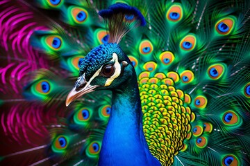 Exquisite Peacock: A Stunning Display of Nature's Beauty., Generative AI.