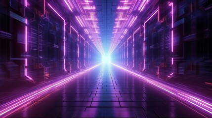 A neon-lit hallway with a futuristic vibe. Generative ai