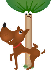 Dog urinating on tree. Illustration on white background