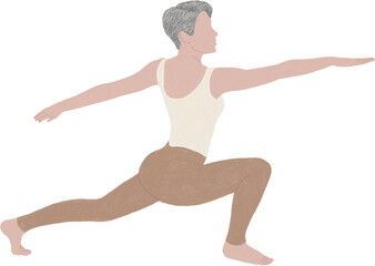Illustration of woman doing yoga. Short hair woman doing stretching and warm-up exercises. Fitness training