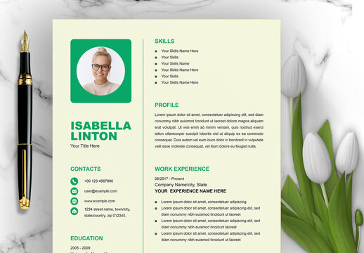 Corporate Resume Layout with green Accents