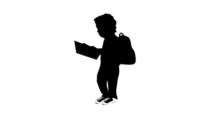 child with a backpack silhouette