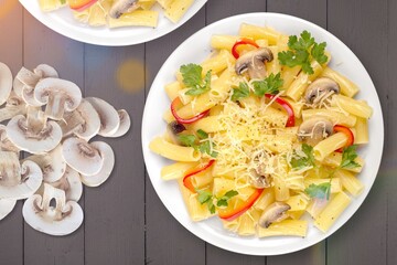 Creamy tasty pasta noodles with cheese.