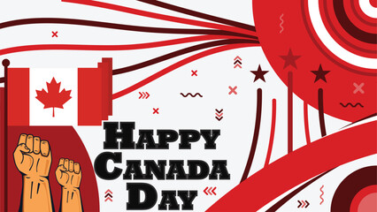 Happy Canada Day vector banner design with retro geometric shapes and Canada flag colors. Canada day modern minimal poster illustration background. national holiday cover for social media.
