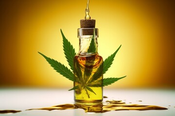 Extracted Oil from Cannabis Leaf for Medicinal Purposes, Generative AI.