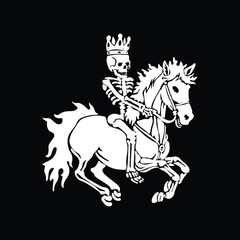 Illustration of a horse with a crown and skeleton on a black background
