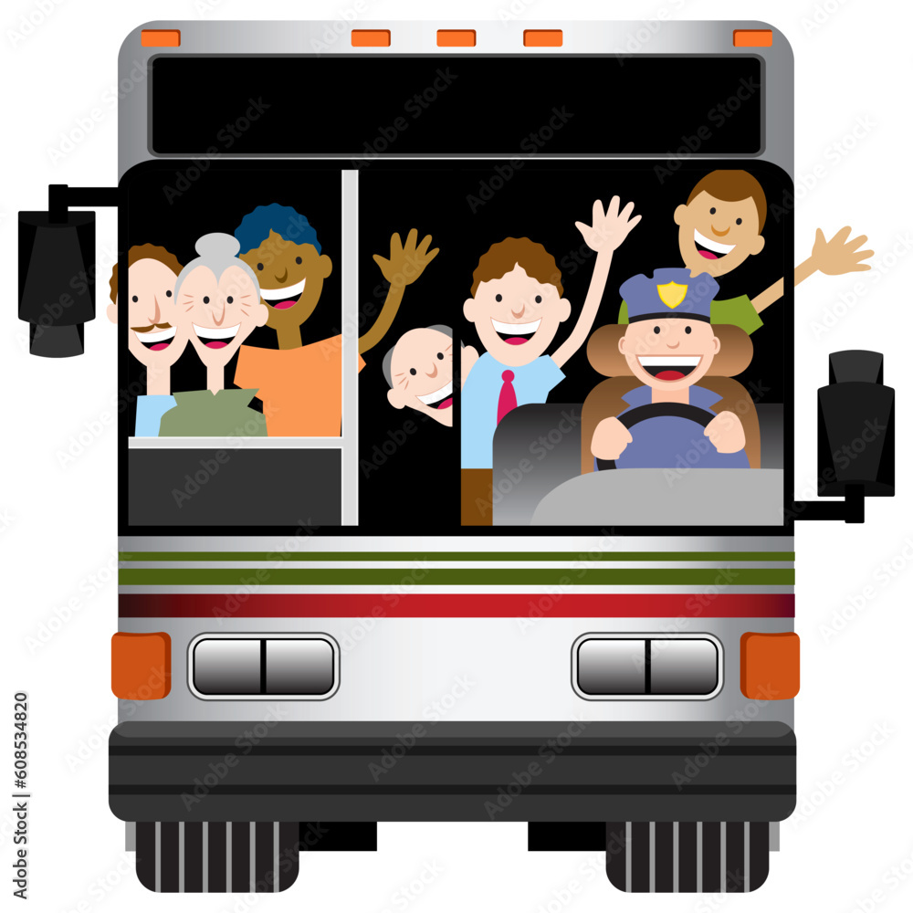Aufkleber an image of the front view of a bus with driver and passengers