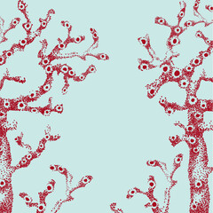 Retro illustration of red coral underwater