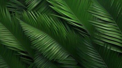 Close-up view of palm tree leaves. Generative ai