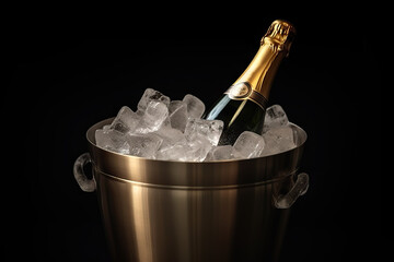 A Sparkling Champagne Ice Bucket with a Focus on Glistening Ice. created with Generative AI
