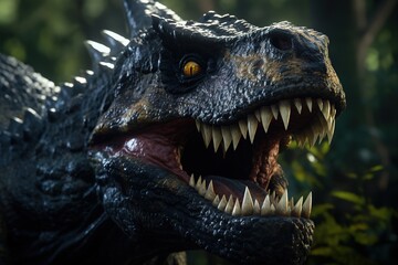 Fototapeta premium Tyrannosaurus Rex Dinosaur Head Closeup.Generative Ai