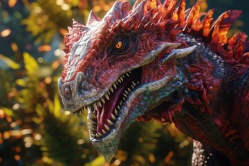 Tyrannosaurus Rex Dinosaur Head Closeup.Generative Ai