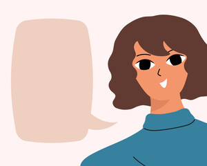 Pretty woman portrait with speech bubble. Female avatar