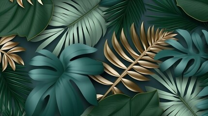 Green leaves contrasted against a dark background. Generative ai