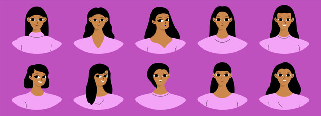 Set of user profiles. Smiling black woman avatar collection