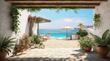 Obraz premium An Ocean View Through an Archwa. Generative ai