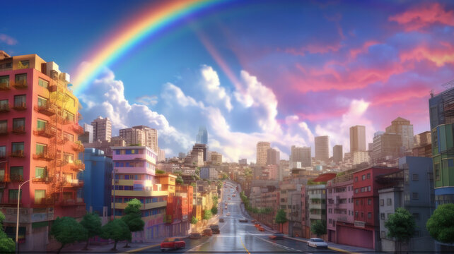 rainbow over the city. Generative AI