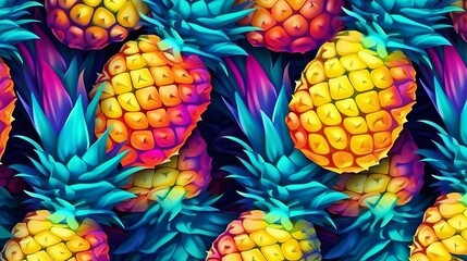 Colorful pineapples with unique hues and tones. Generative ai