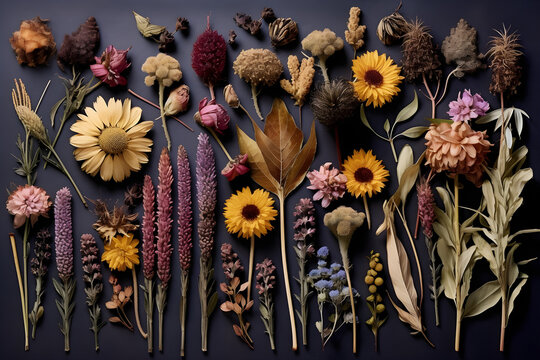 Dried Flowers Knolling Lay Flat Arrangement