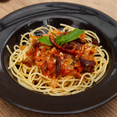 Spaghetti with chilli and bacon