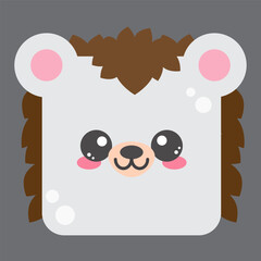 Cute square hedgehog face. Cartoon head of animal character. Minimal simple design. Vector illustration