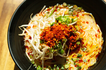 Japanese spicy ramen noodle in bowl