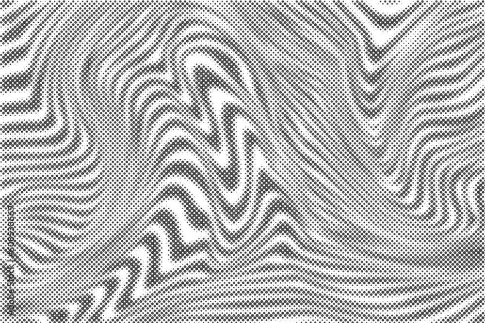 Poster wavy abstract halftone pattern. dotted lines gradient on white background. textured curve liquid gri