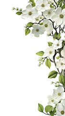 blossoming dogwood flowers as a frame border, isolated with negative space for layouts